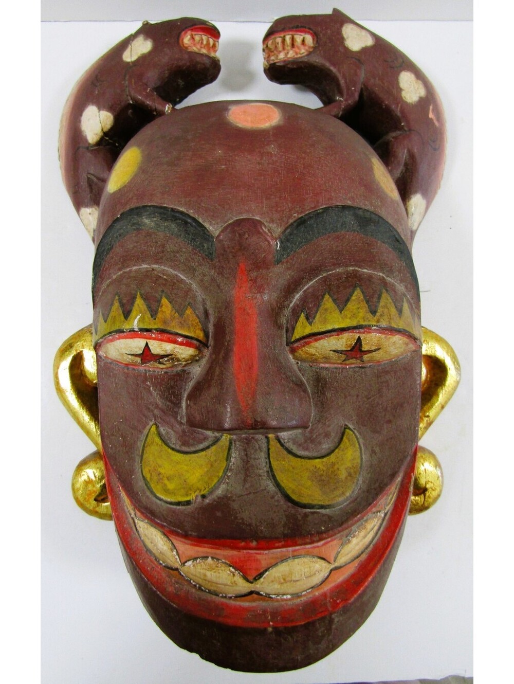 Hand-Carved Wooden Demon Sri Lankan Raksha Mask